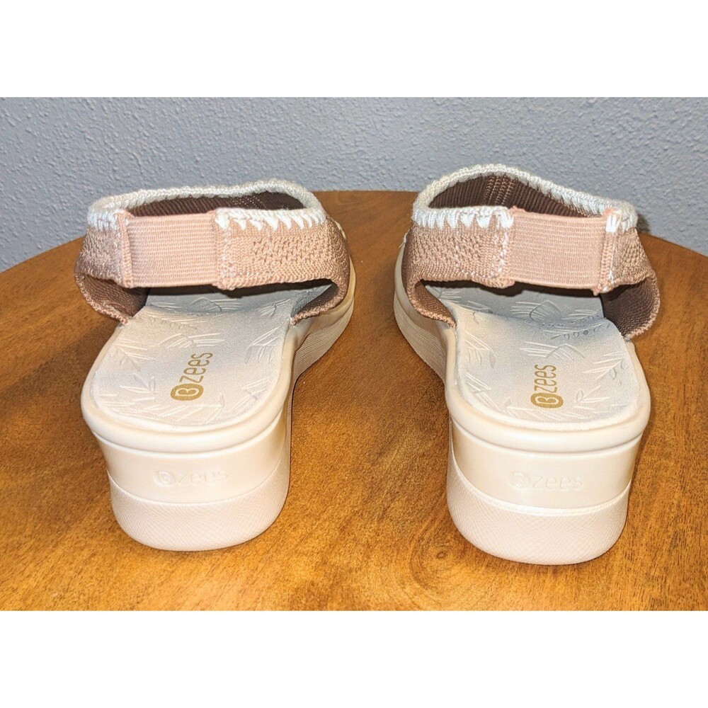 Bzees Sicily Stretch Knit Wedge Sandals Women's 8.5 W Beige Peep Toe Slingback - Picture 5 of 10